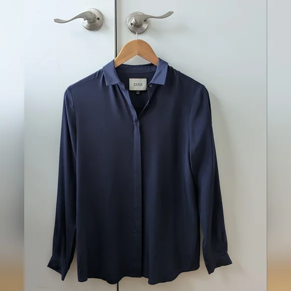 Thomas Pink Dark Blue/Purple Silk Button Down Shirt - Picture 8 of 8